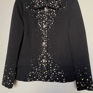 Joan Rivers Black Fitted Blazer Jacket with Multicolored Sequins and Pearls, Med